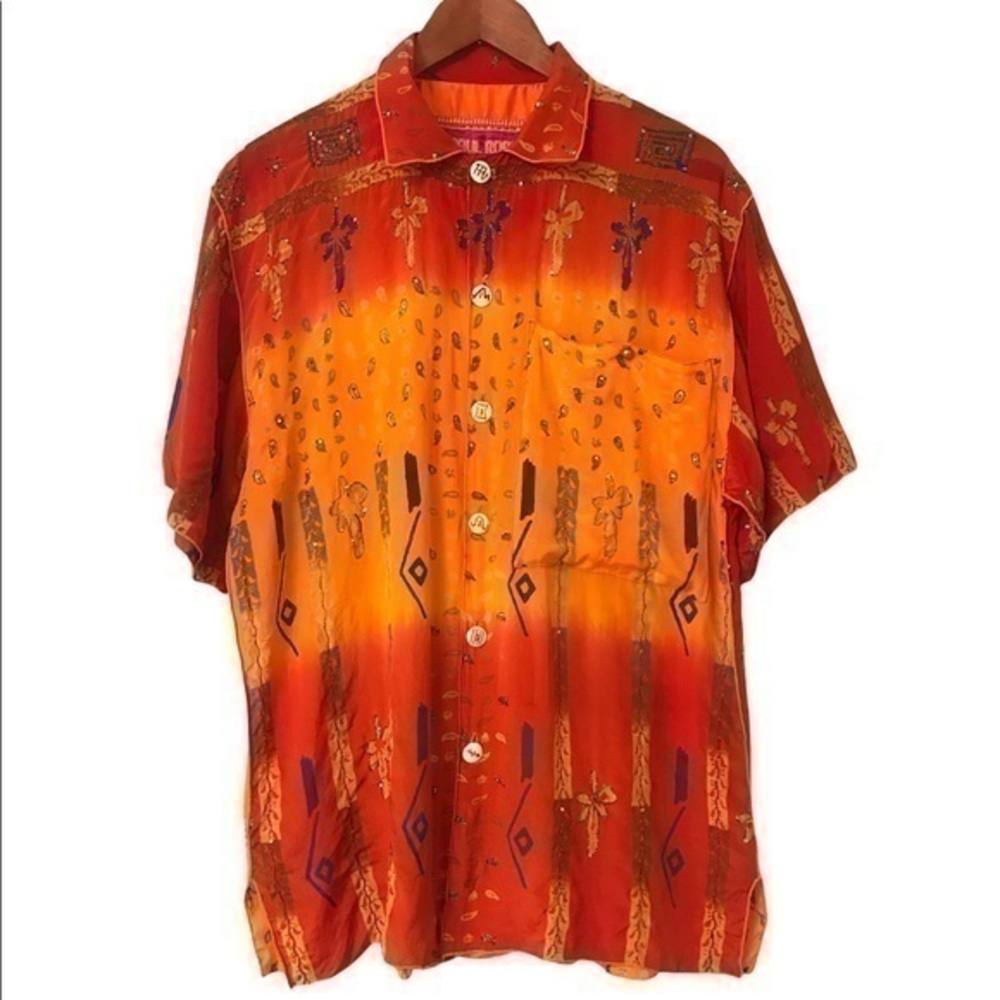 Paul Ropp Vintage Shirt 100% Silk Embroidered  Made in Indonesia Size 3